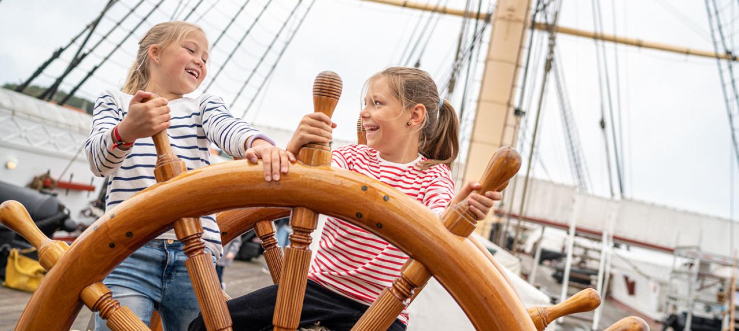 Children playing on the Frigate Jylland in Ebeltoft, Djursland